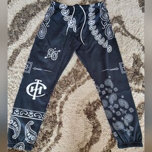 Kinetic Kings Forest Dark Green Bandana Paisley Design Silk-like Sweatpants